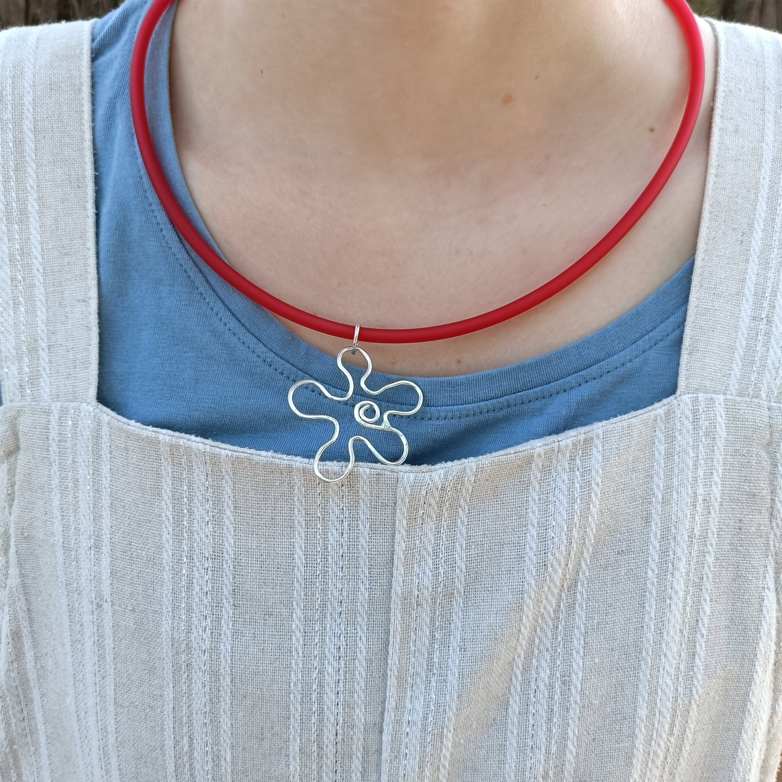 Sterling Silver Flower on PVC Choker
